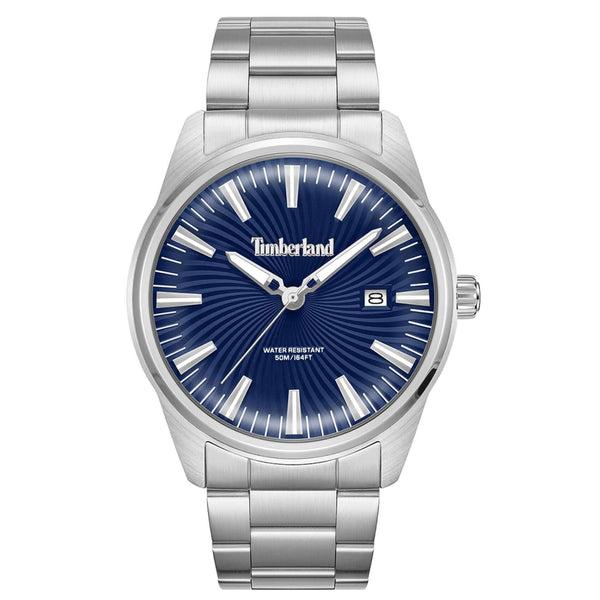 Ανδρικό ρολόι Timberland Birch Road TDWGH0083104 με ασημί ατσάλινο μπρασελέ, μπλε καντράν και κάσα 45 mm.