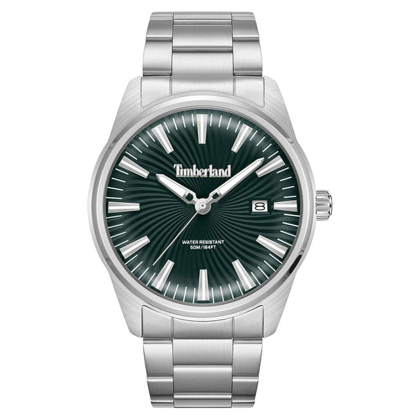 Ανδρικό ρολόι Timberland Birch Road TDWGH0083105 με ασημί ατσάλινο μπρασελέ, πράσινο καντράν και κάσα 45 mm.