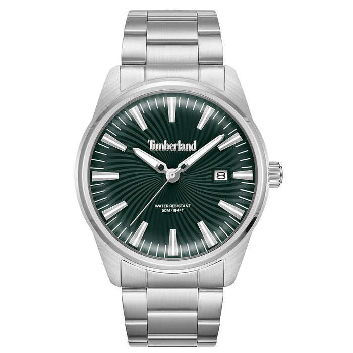 Ανδρικό ρολόι Timberland Birch Road TDWGH0083105 με ασημί ατσάλινο μπρασελέ, πράσινο καντράν και κάσα 45 mm.