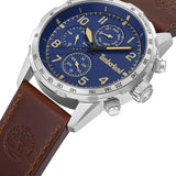 Πλάγια όψη του Timberland Campton TDWGF0055401 με καφέ λουράκι και μπλε καντράν.