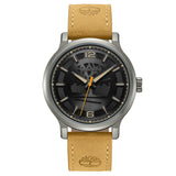 Ανδρικό ρολόι Timberland Driscoll TDWGA0094702 με ταμπά δερμάτινο λουράκι, μαύρο καντράν 43 mm, quartz μηχανισμό και στεγανότητα 3ATM.