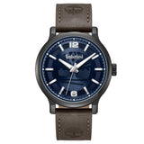 Ανδρικό ρολόι Timberland Driscoll TDWGA0094703 με καφέ δερμάτινο λουράκι, μπλε καντράν 43 mm, quartz μηχανισμό και στεγανότητα 3ATM