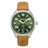 Ανδρικό ρολόι Timberland Fern Row TDWGA0083502 με ταμπά δερμάτινο λουράκι, πράσινο καντράν 43 mm και στεγανότητα 5ATM. 