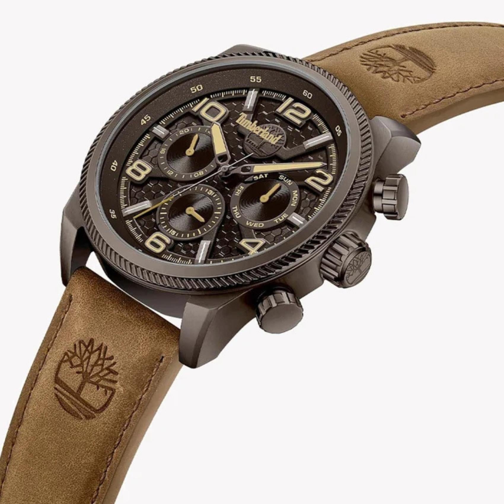 Καφέ καντράν ρολογιού Timberland Henniker II TDWGF0028706M διαμέτρου 46mm με ένδειξη διπλής ώρας