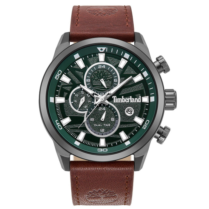 Ανδρικό ρολόι Timberland Henniker II TDWGF0055601 με καφέ δερμάτινο λουράκι και πράσινο καντράν 46 mm.