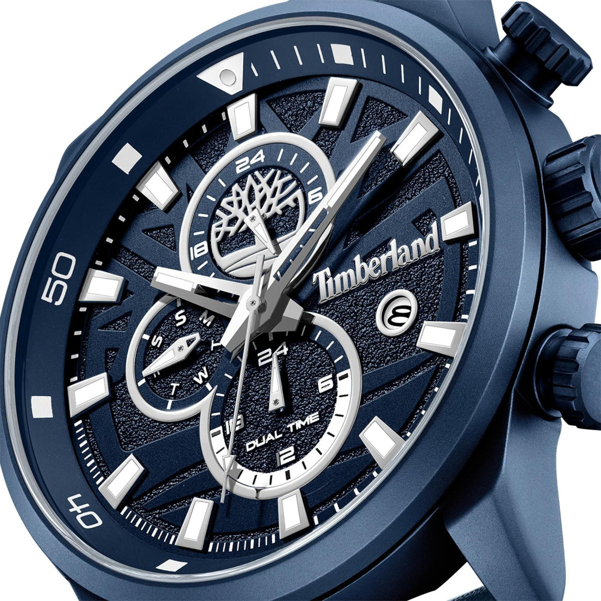 Μπλε καντράν ρολογιού Timberland Henniker II TDWGF0056303 διαμέτρου 46mm με ενδείξεις ημερομηνίας, ημέρας και διπλής ώρας
