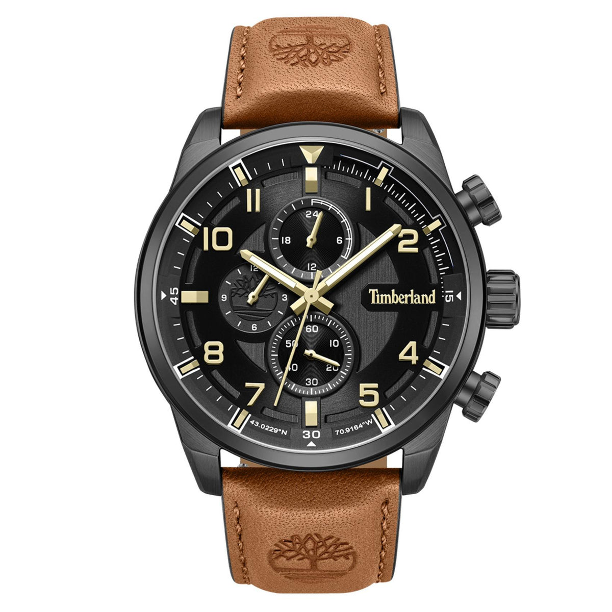 Ανδρικό ρολόι Timberland Henniker II TDWGF2201102M με καφέ δερμάτινο λουράκι και μαύρο καντράν