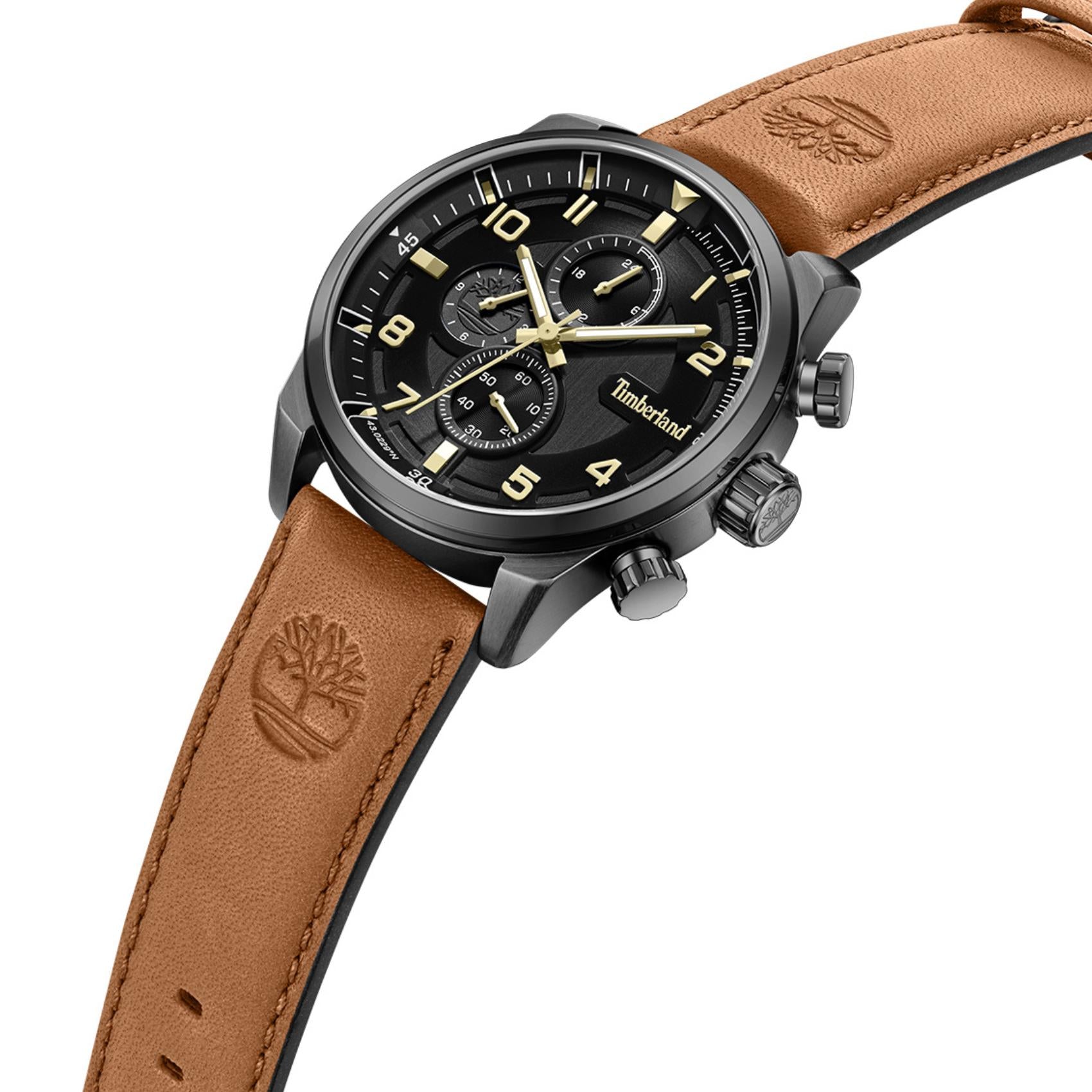 Μαύρο καντράν ρολογιού Timberland Henniker II TDWGF2201102M διαμέτρου 46mm με ένδειξη διπλής ώρας