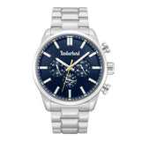 Ανδρικό ρολόι Timberland Henniker II TDWGK0095301 χρονογράφος με ασημί ατσάλινο μπρασελέ, μπλε καντράν 46 mm, quartz μηχανισμό και στεγανότητα 5ATM.