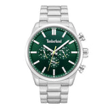 Ανδρικό ρολόι Timberland Henniker II TDWGK0095302 χρονογράφος με ασημί ατσάλινο μπρασελέ, πράσινο καντράν 46 mm, quartz μηχανισμό και στεγανότητα 5ATM.