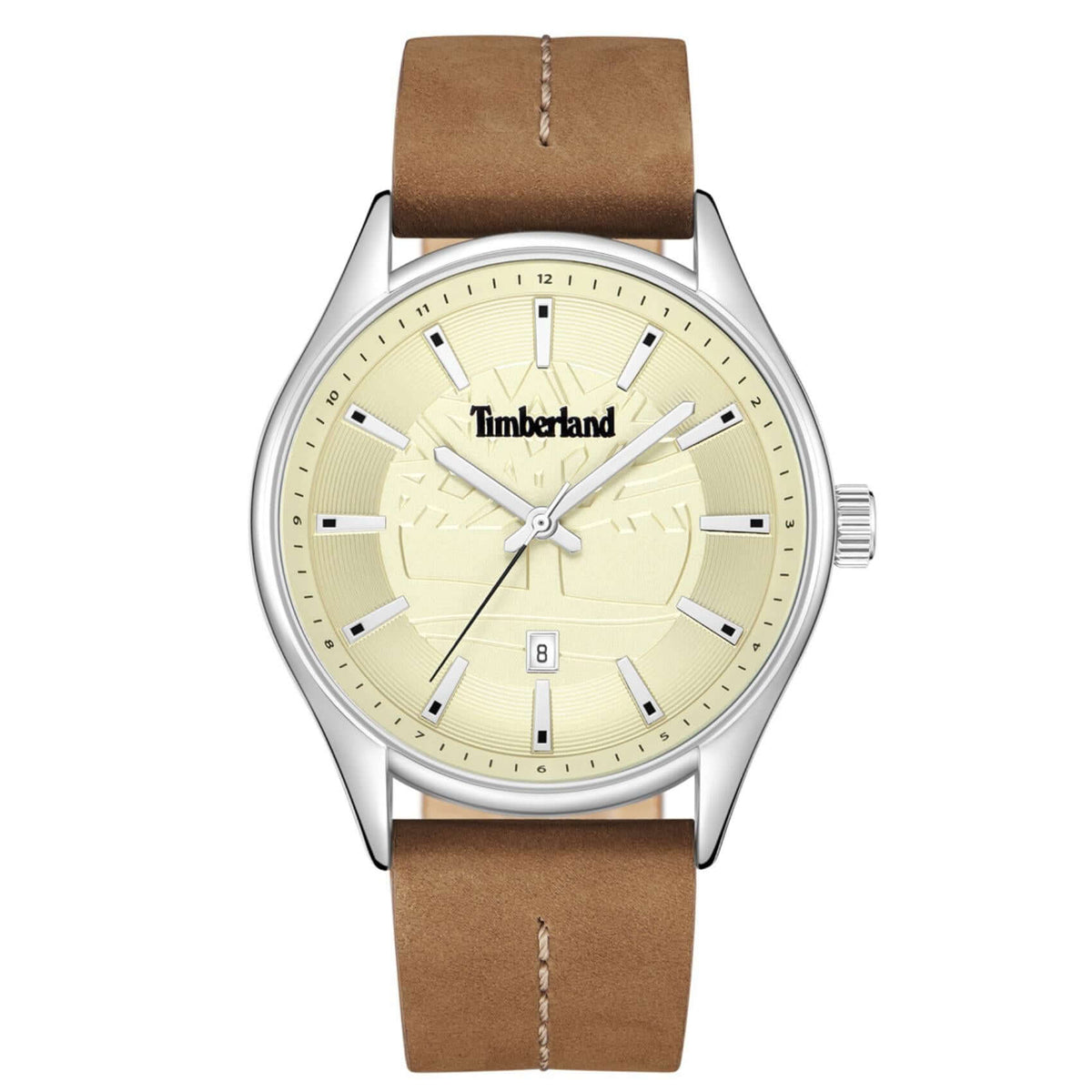 Ανδρικό ρολόι Timberland Jenkins-Z TDWGB9001003 με ταμπά δερμάτινο λουράκι και μπεζ καντράν 42.5 mm.