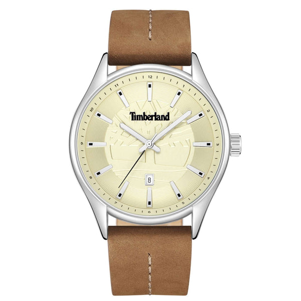 Ανδρικό ρολόι Timberland Jenkins-Z TDWGB9001003 με ταμπά δερμάτινο λουράκι και μπεζ καντράν 42.5 mm.