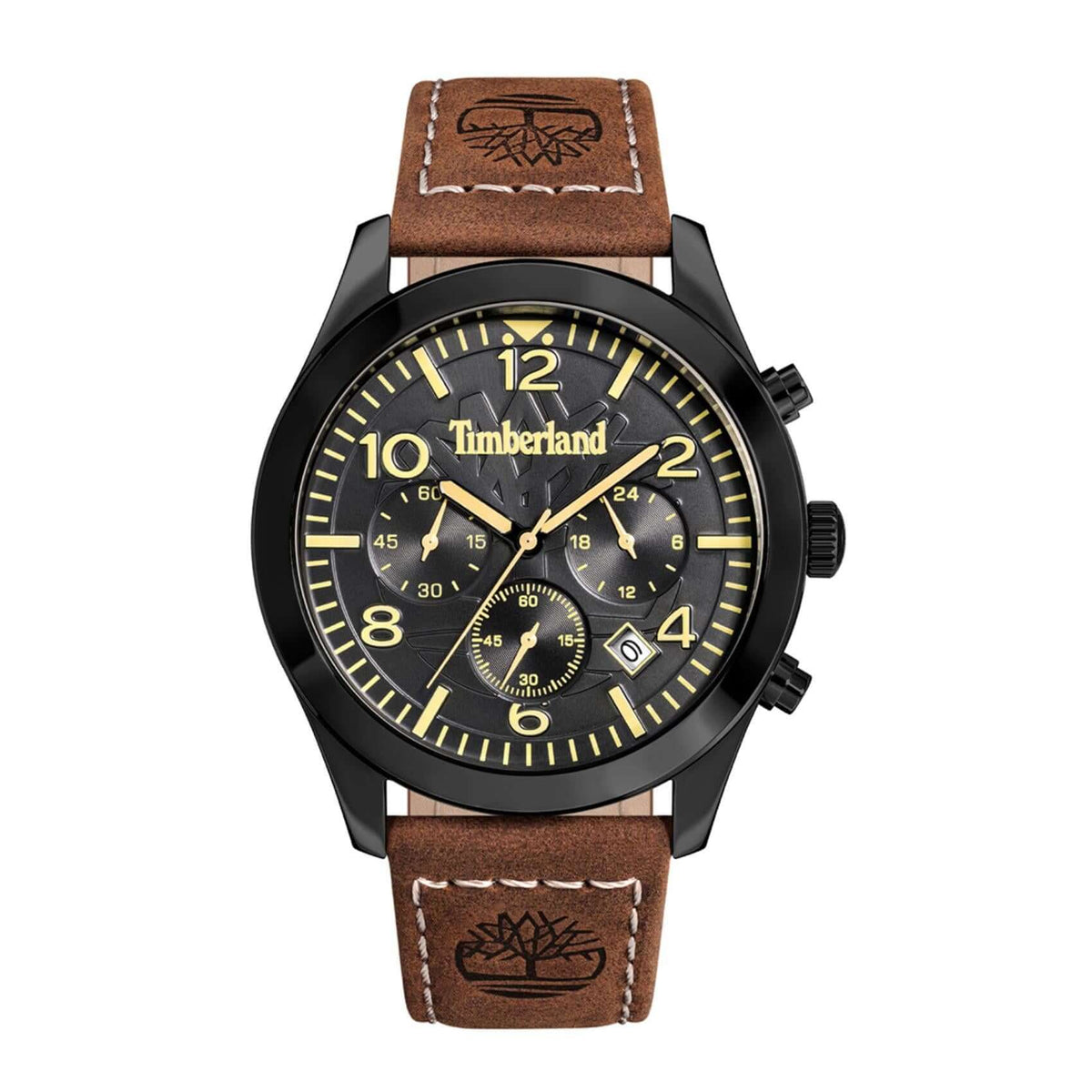 Ανδρικό ρολόι Timberland Killington Peak TDWGC0068802 χρονογράφος με καφέ δερμάτινο λουράκι και μαύρο καντράν 43 mm.