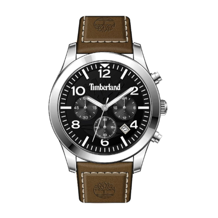 Ανδρικό ρολόι Timberland Killington Peak TDWGC0068803 χρονογράφος με καφέ δερμάτινο λουράκι και ασημί καντράν 43 mm.