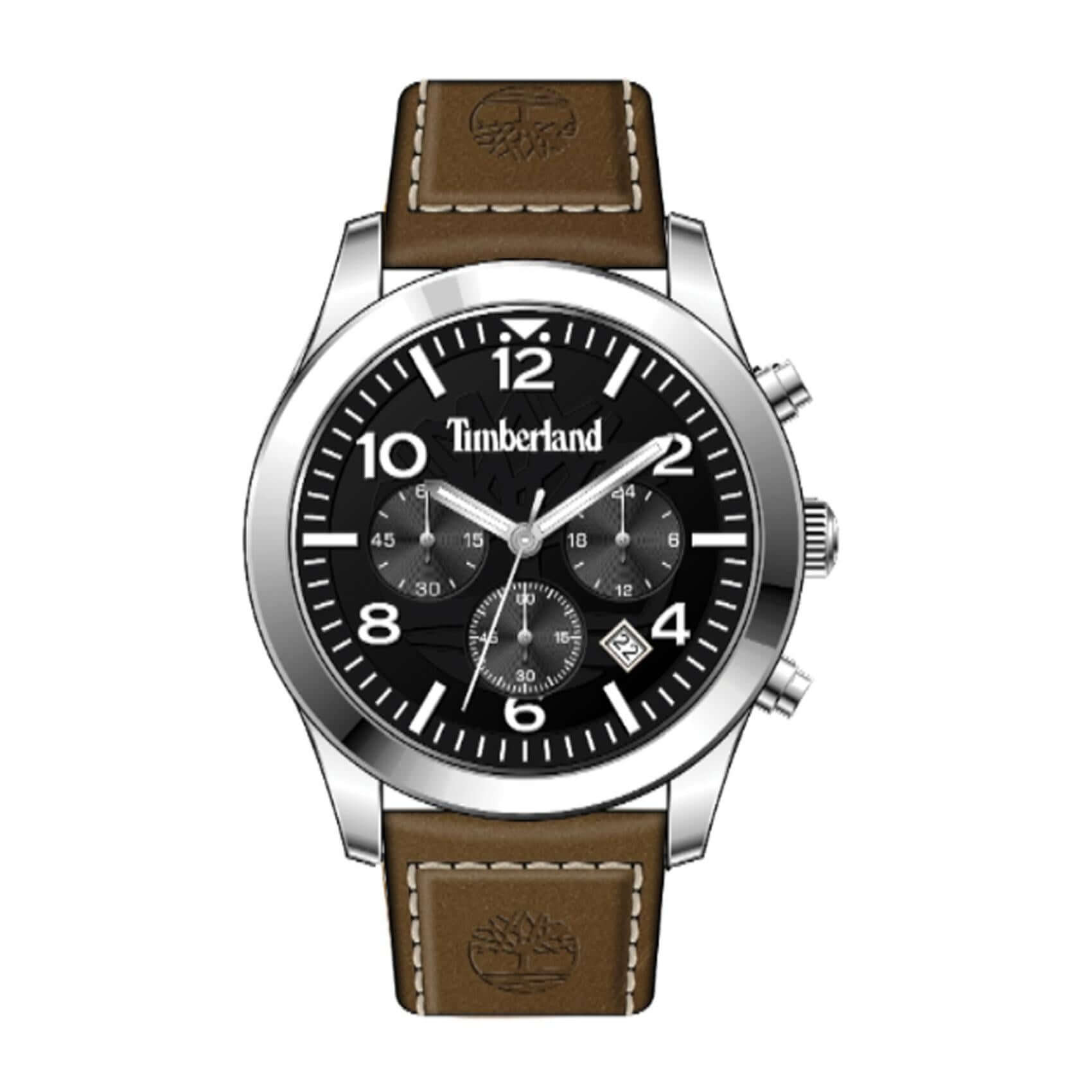 Ανδρικό ρολόι Timberland Killington Peak TDWGC0068803 χρονογράφος με καφέ δερμάτινο λουράκι και μαύρο καντράν 43