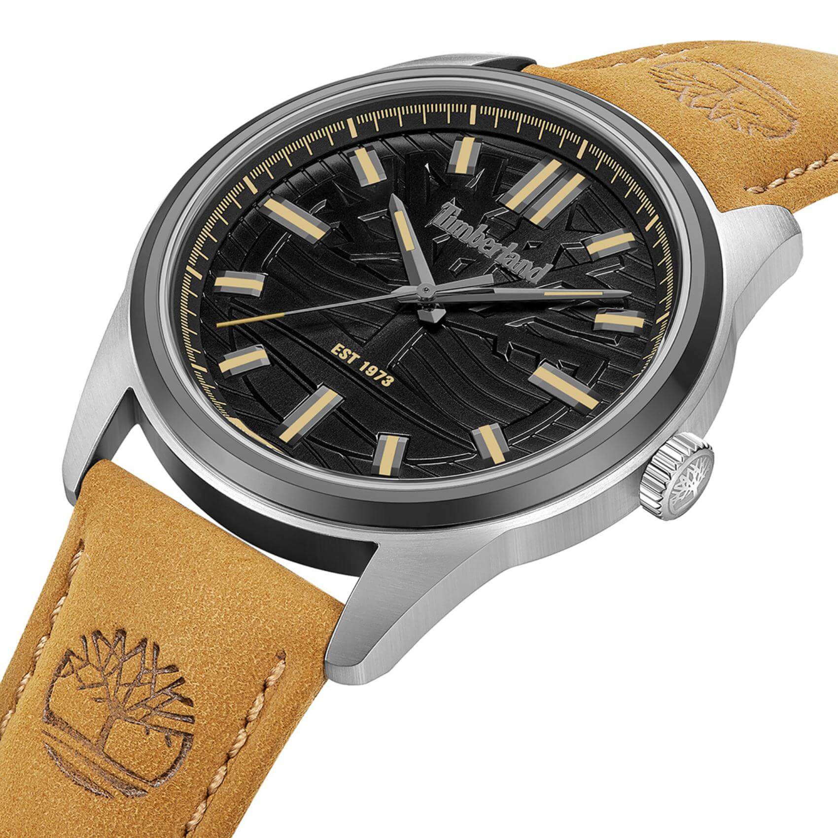 Πλάγια όψη του Timberland Northbridge TDWGB0041204 με ταμπά δερμάτινο λουράκι και μαύρο καντράν.