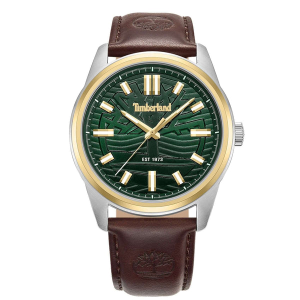 Ανδρικό ρολόι Timberland Northbridge TDWGB0041206 με καφέ δερμάτινο λουράκι και πράσινο καντράν 45 mm.