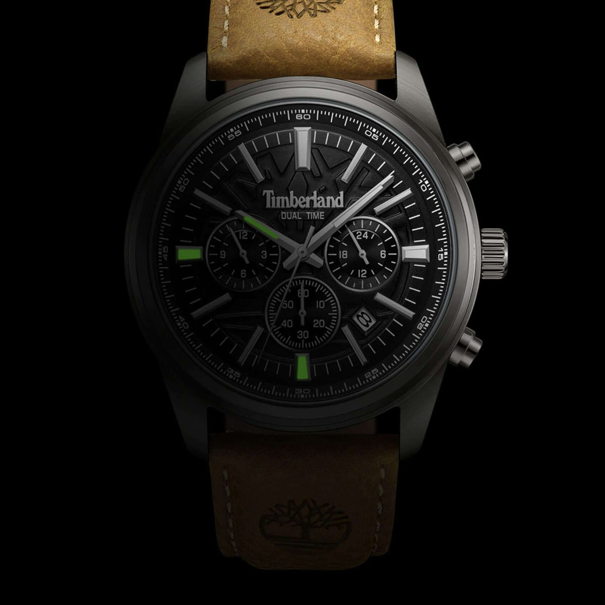 Ανδρικό ρολόι Timberland Northbridge TDWGF0041205 με καφέ δερμάτινο λουράκι και μαύρο καντράν 45 mm.