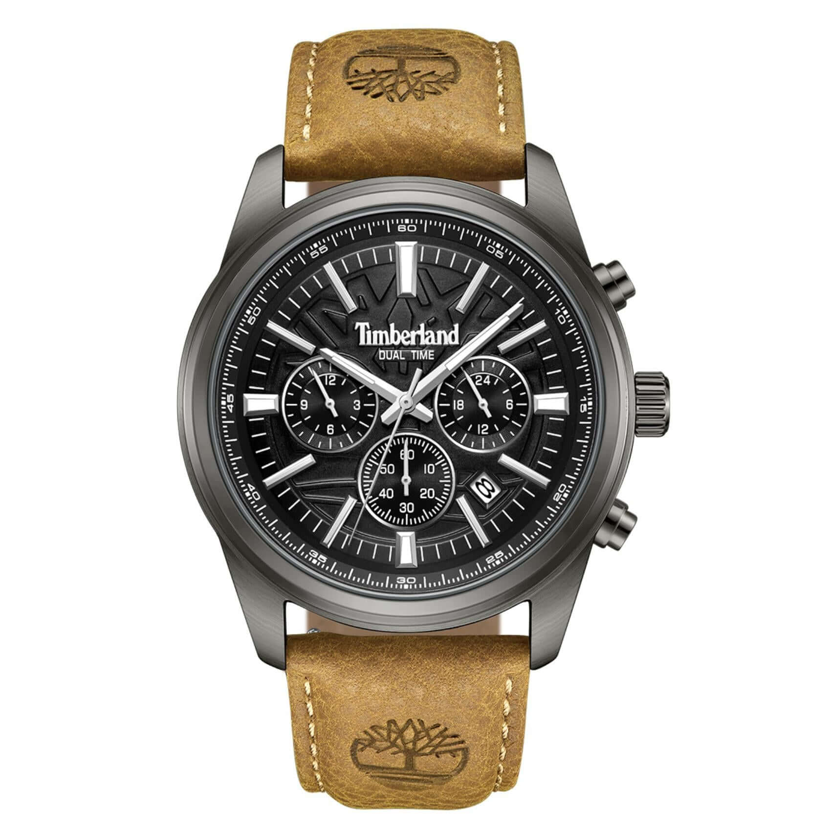 Ανδρικό ρολόι Timberland Northbridge TDWGF0041205 με καφέ δερμάτινο λουράκι και μαύρο καντράν 45 mm