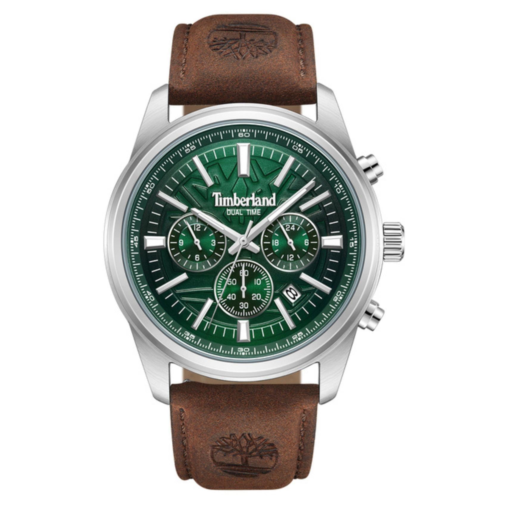 Ανδρικό ρολόι Timberland Northbridge TDWGF0041206 με καφέ δερμάτινο λουράκι και πράσινο καντράν