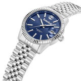 Πλάγια όψη του Timberland Northerd TDWGH0083701 που αναδεικνύει το ασημί μπρασελέ και τη λεπτομέρεια της μπλε κάσας και του καντράν.