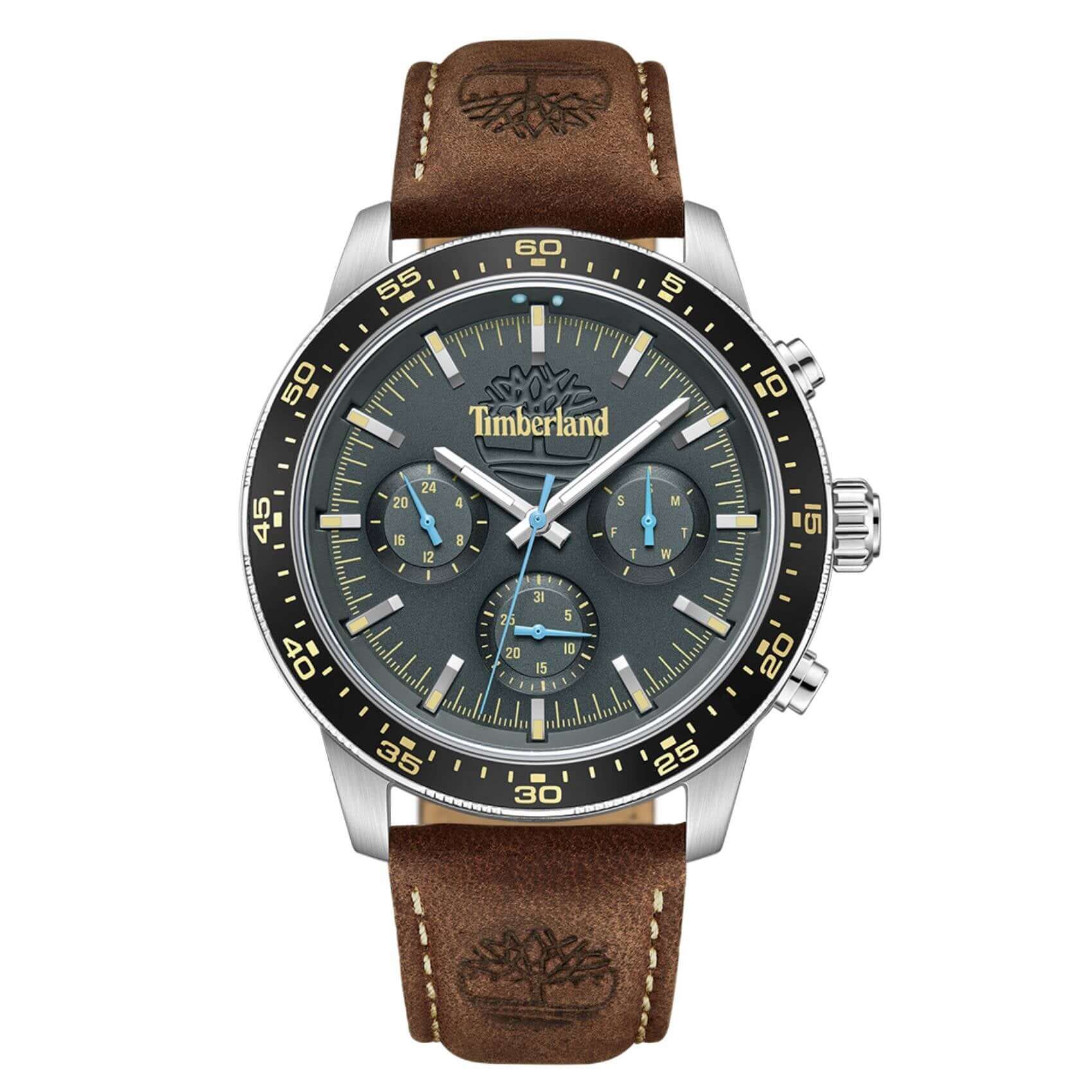 Ανδρικό ρολόι Timberland Parkman TDWGF0041301 με καφέ δερμάτινο λουράκι και γκρι καντράν 44 mm.