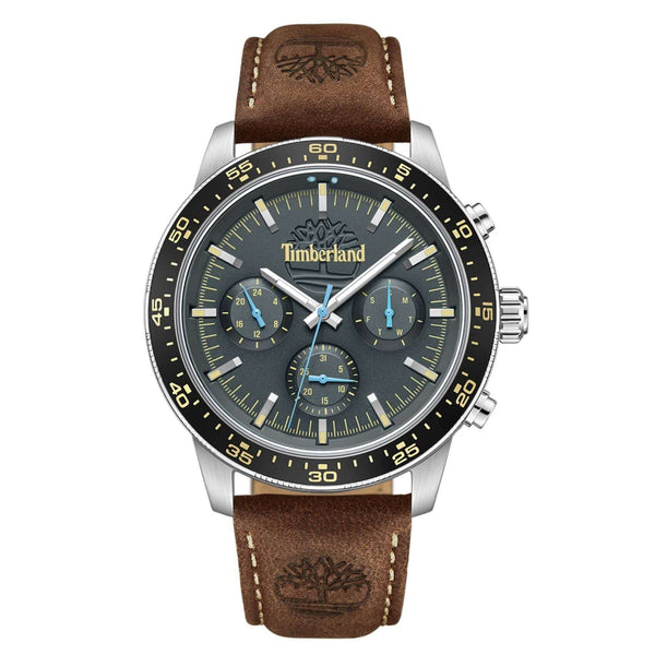 Ανδρικό ρολόι Timberland Parkman TDWGF0041301 με καφέ δερμάτινο λουράκι και γκρι καντράν 44 mm.