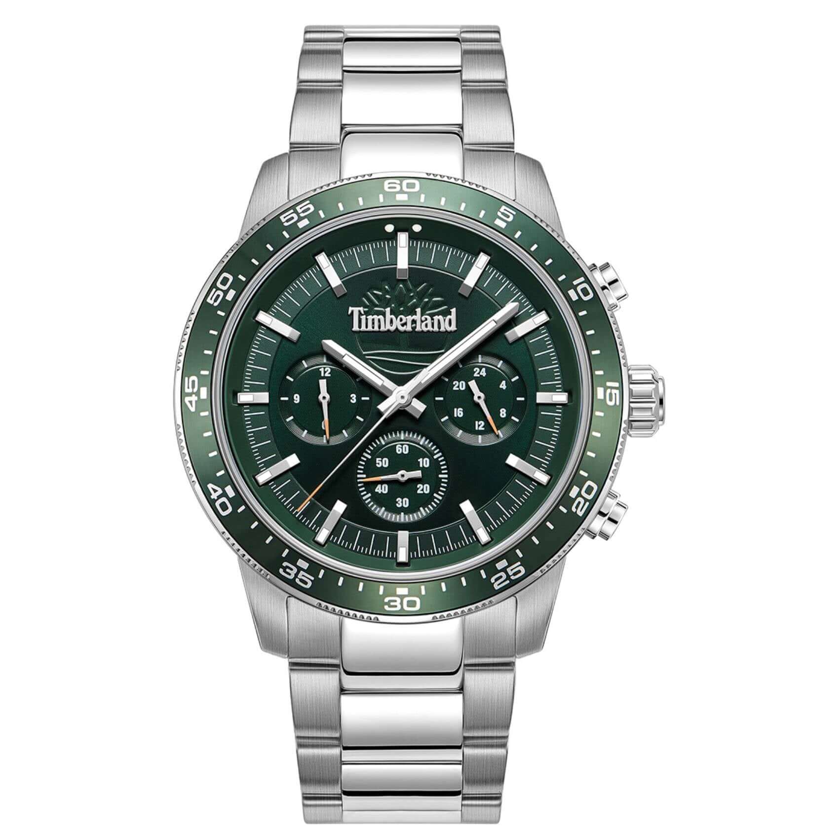 Ανδρικό ρολόι Timberland Parkman TDWGK0041301 με ασημί μπρασελέ και πράσινο καντράν 44 mm.