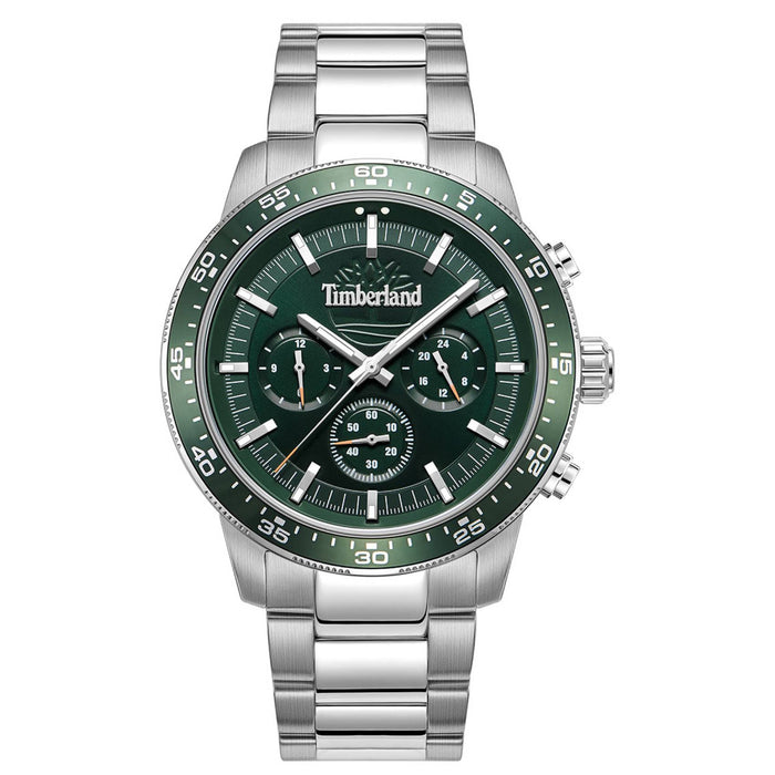 Ανδρικό ρολόι Timberland Parkman TDWGK0041301 με ασημί μπρασελέ και πράσινο καντράν 44 mm.