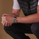 Φορεμένο στον καρπό ανδρικό ρολόι Timberland Raynham TDWGF0075103 με ταμπά δερμάτινο λουράκι και πράσινο καντράν 44 mm