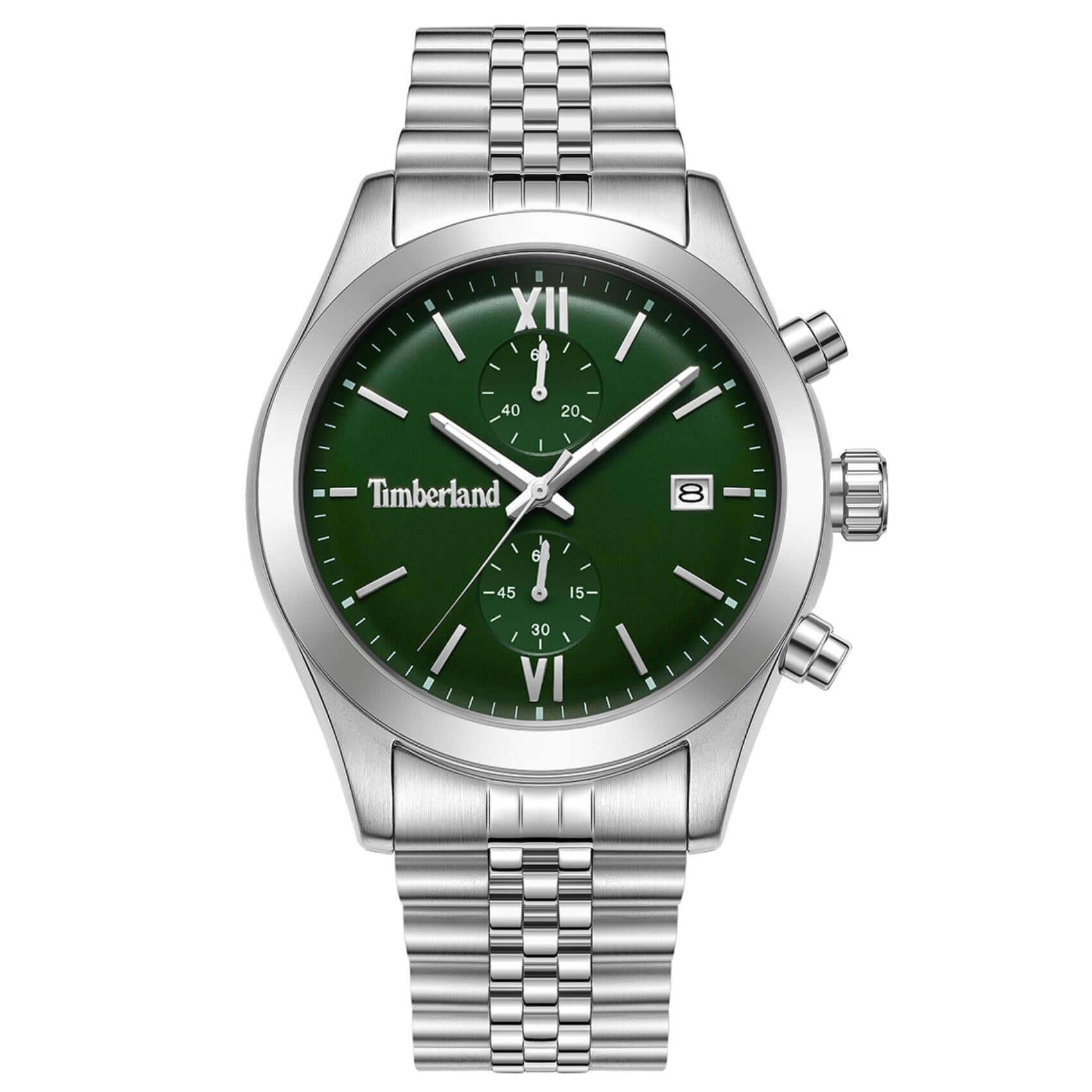 Ανδρικό ρολόι Timberland Ripgorge TDWGI0075205 χρονογράφος με ασημί μπρασελέ και πράσινο καντράν 44 mm.