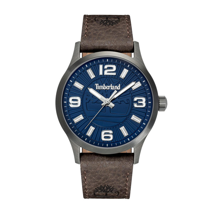 Ανδρικό ρολόι Timberland Sheepscot TDWGA2152005 με καφέ δερμάτινο λουράκι και μπλε καντράν 45 mm.