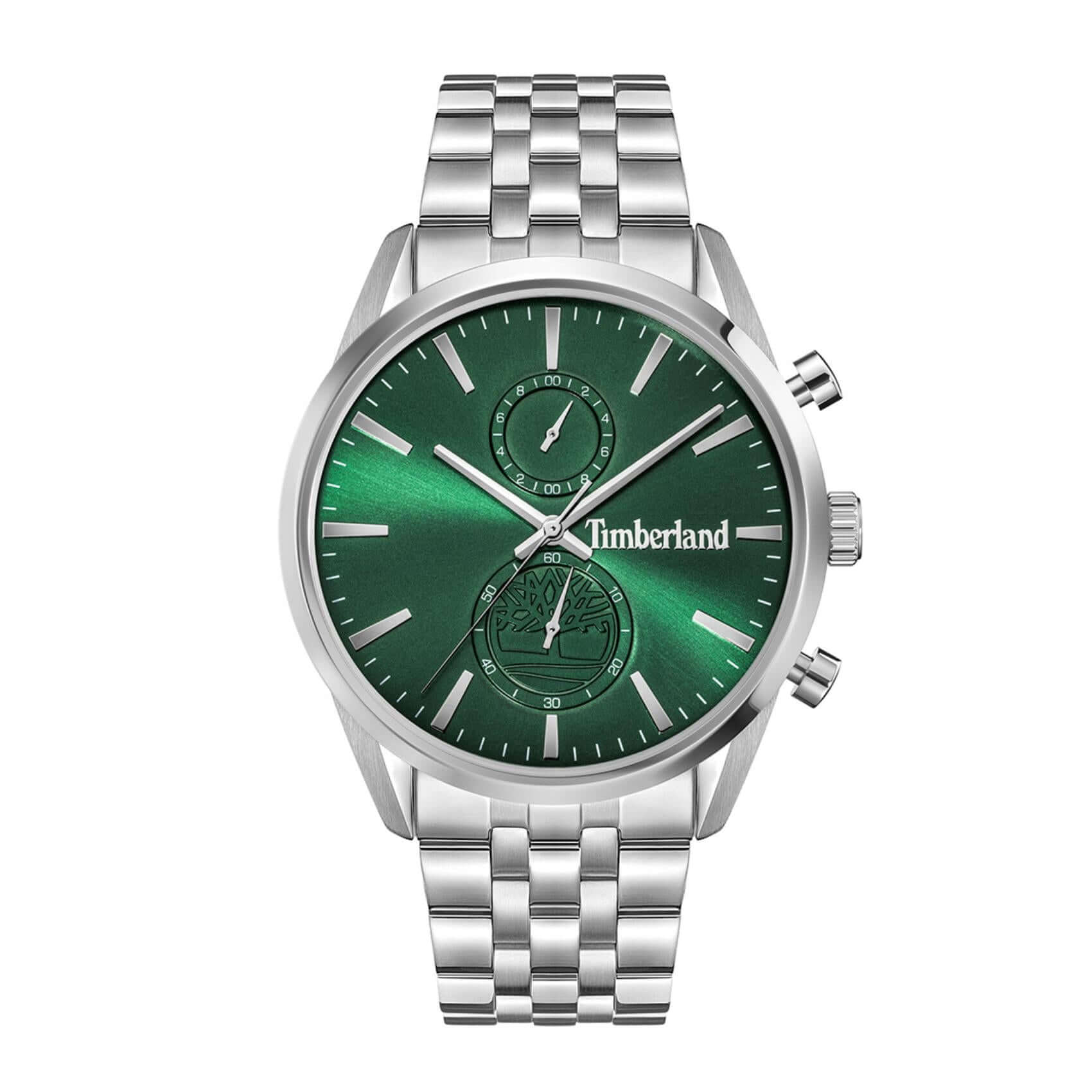 Ανδρικό ρολόι Timberland Sheepscot TDWGI0068703 χρονογράφος με ασημί μπρασελέ και πράσινο καντράν 43 mm.