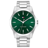 Ανδρικό ρολόι Tommy Hilfiger 1710672 με ασημί ατσάλινο μπρασελέ και πράσινο καντράν διαμέτρου 43mm.