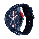 Ανδρικό ρολόι Tommy Hilfiger 1792169 χρονογράφος με μπλε καουτσούκ λουράκι και μπλε καντράν 46mm, πλαϊνή λήψη.