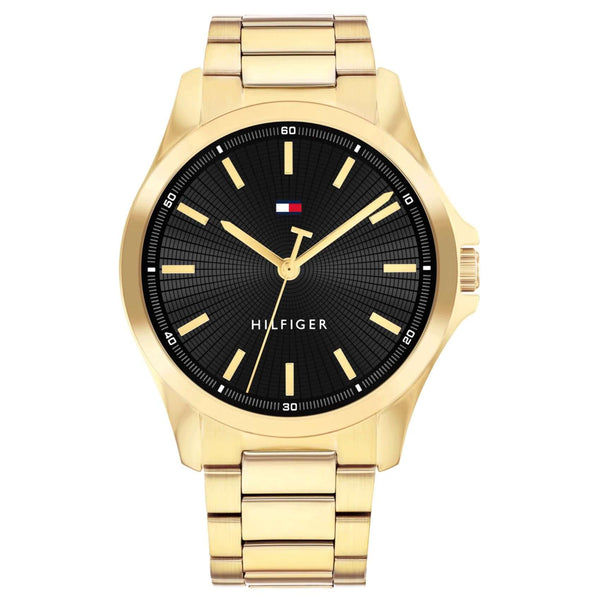 Ανδρικό ρολόι Tommy Hilfiger Bruce 1792241 με ατσάλινο μπρασελέ σε χρυσό χρώμα και μαύρο καντράν 43mm.