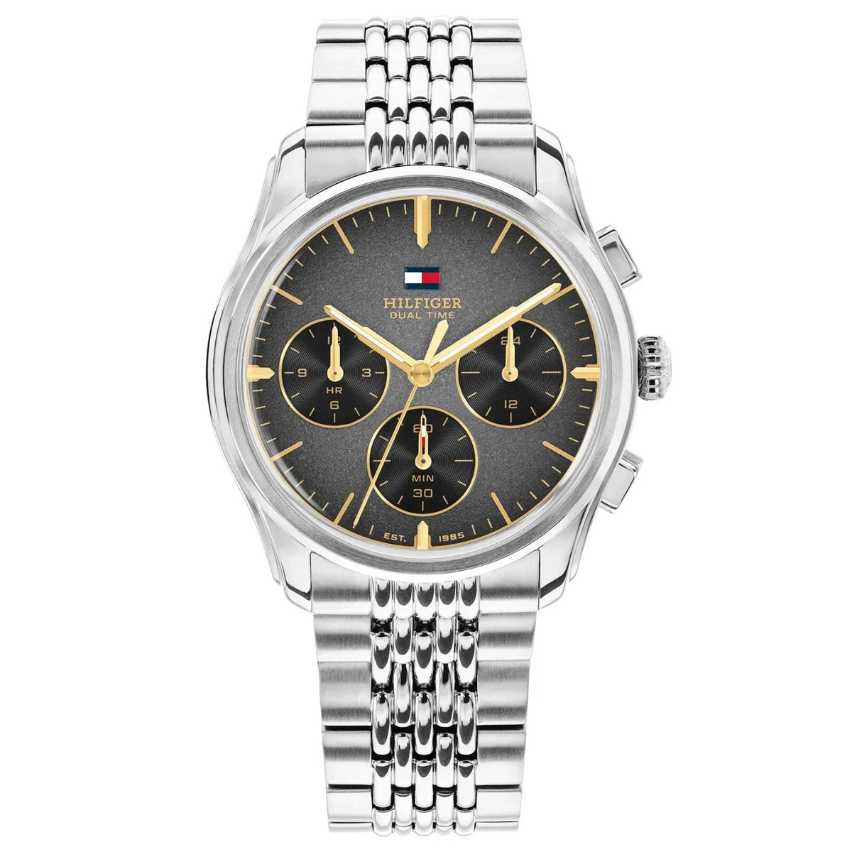 Ανδρικό ρολόι Tommy Hilfiger Empire 1710812 με ασημί μπρασελέ και μαύρο καντράν