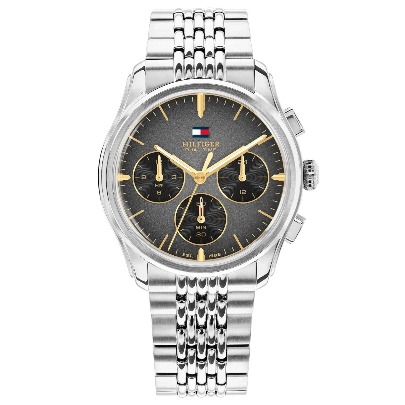 Ανδρικό ρολόι Tommy Hilfiger Empire 1710812 με ασημί μπρασελέ και μαύρο καντράν