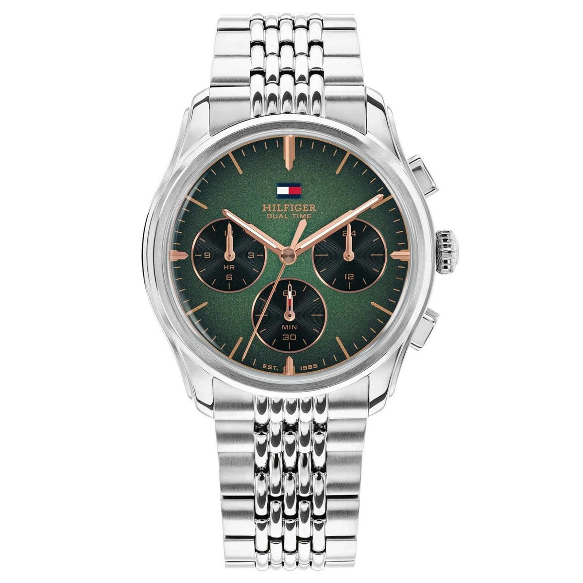 Ανδρικό ρολόι Tommy Hilfiger Empire 1710813 με ασημί μπρασελέ και πράσινο καντράν