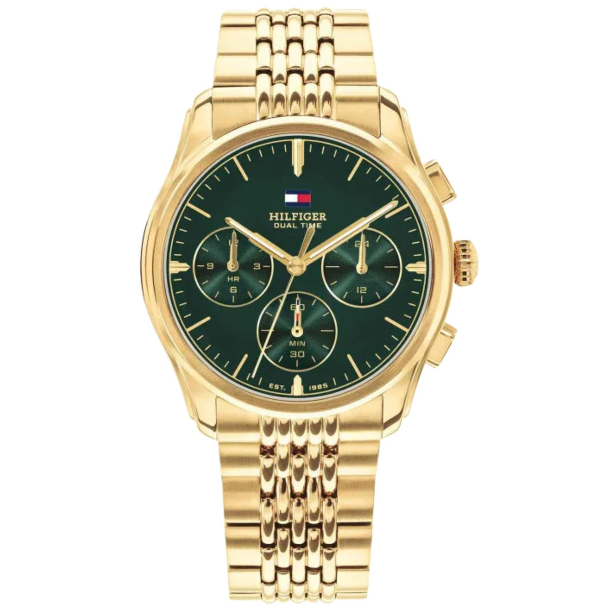 Ανδρικό ρολόι Tommy Hilfiger Empire 1710814 με χρυσό μπρασελέ και πράσινο καντράν