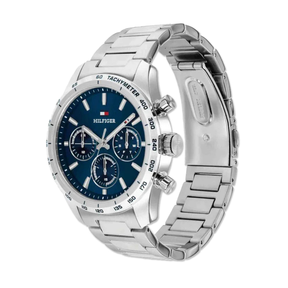 Μπλε καντράν ρολογιού Tommy Hilfiger Hampton 1792278 διαμέτρου 42mm με ένδειξη ημερομηνίας και χρονογράφο