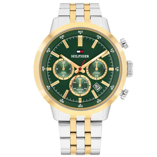 Ανδρικό ρολόι Tommy Hilfiger Kent 1710754 με δίχρωμο ασημί-χρυσό ατσάλινο μπρασελέ, πράσινο καντράν 43mm.