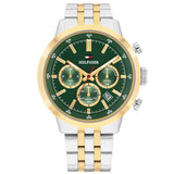Ανδρικό ρολόι Tommy Hilfiger Kent 1710754 με δίχρωμο ασημί-χρυσό ατσάλινο μπρασελέ, πράσινο καντράν 43mm.