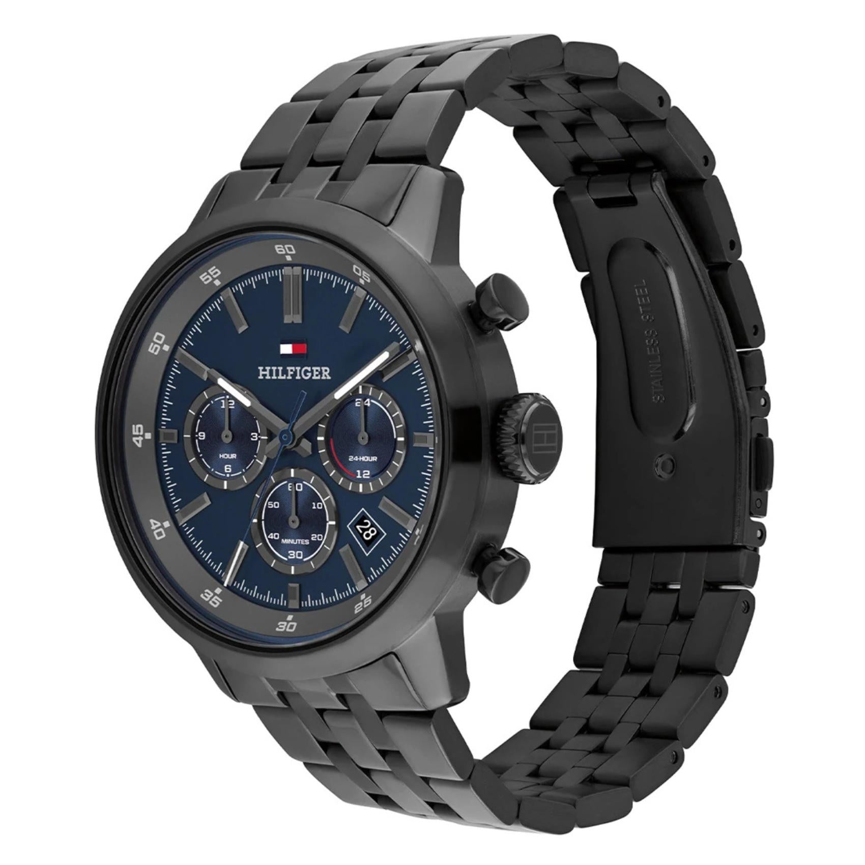 Μπλε καντράν ρολογιού Tommy Hilfiger Kent 1710755 διαμέτρου 43mm με ενδείξεις χρονογράφου, διπλής ώρας και ημερομηνίας
