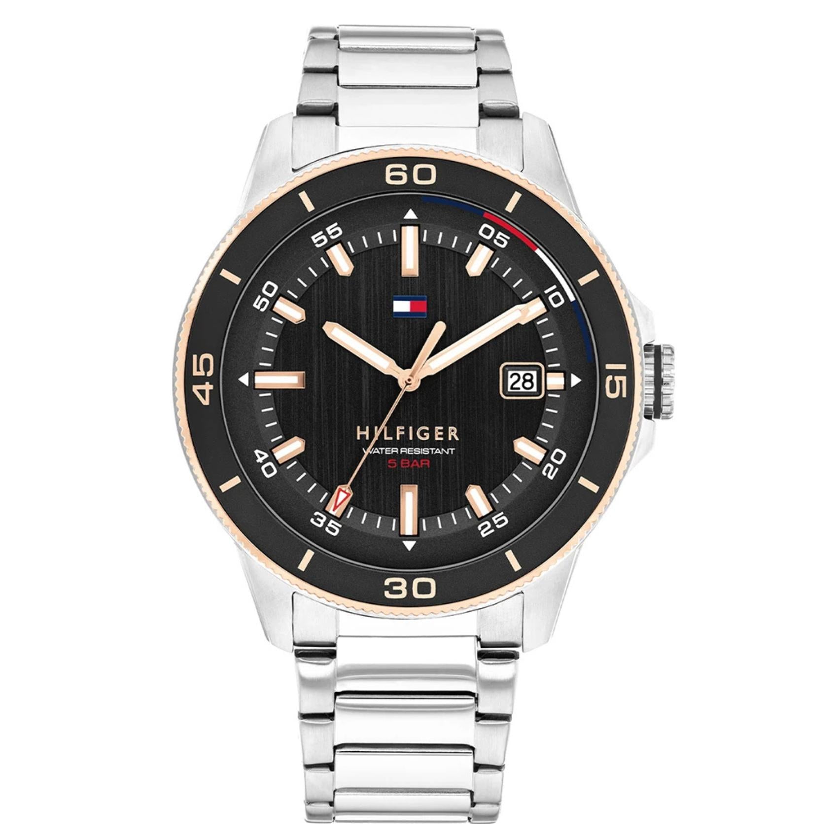 Ανδρικό ρολόι Tommy Hilfiger Remy 1792228 με ασημί μπρασελέ και μαύρο καντράν