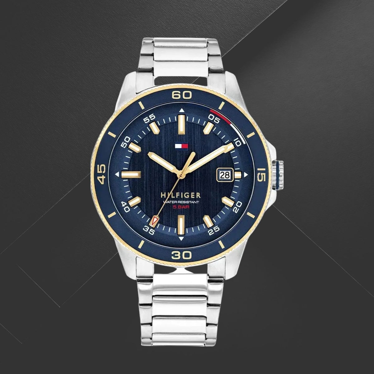 Ανδρικό ρολόι Tommy Hilfiger Remy 1792229 με ασημί μπρασελέ, μπλε καντράν 43mm με ένδειξη ημερομηνίας