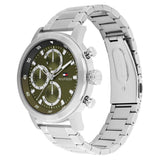 Ανδρικό ρολόι Tommy Hilfiger 1792180 με ασημί ατσάλινο μπρασελέ και πράσινο καντράν διαμέτρου 46mm.