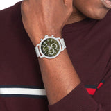 Ανδρικό ρολόι Tommy Hilfiger 1792180 με ασημί ατσάλινο μπρασελέ και πράσινο καντράν 46mm.