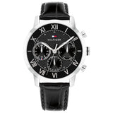 Ανδρικό ρολόι Tommy Hilfiger TH-Oxford 1710725 με μαύρο δερμάτινο λουράκι και μαύρο καντράν 42mm.