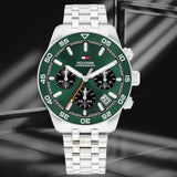 Φωτογραφία του ανδρικού ρολογιού Tommy Hilfiger TH85 1792214 χρονογράφος με ασημί ατσάλινο μπρασελέ, πράσινο καντράν 41mm.